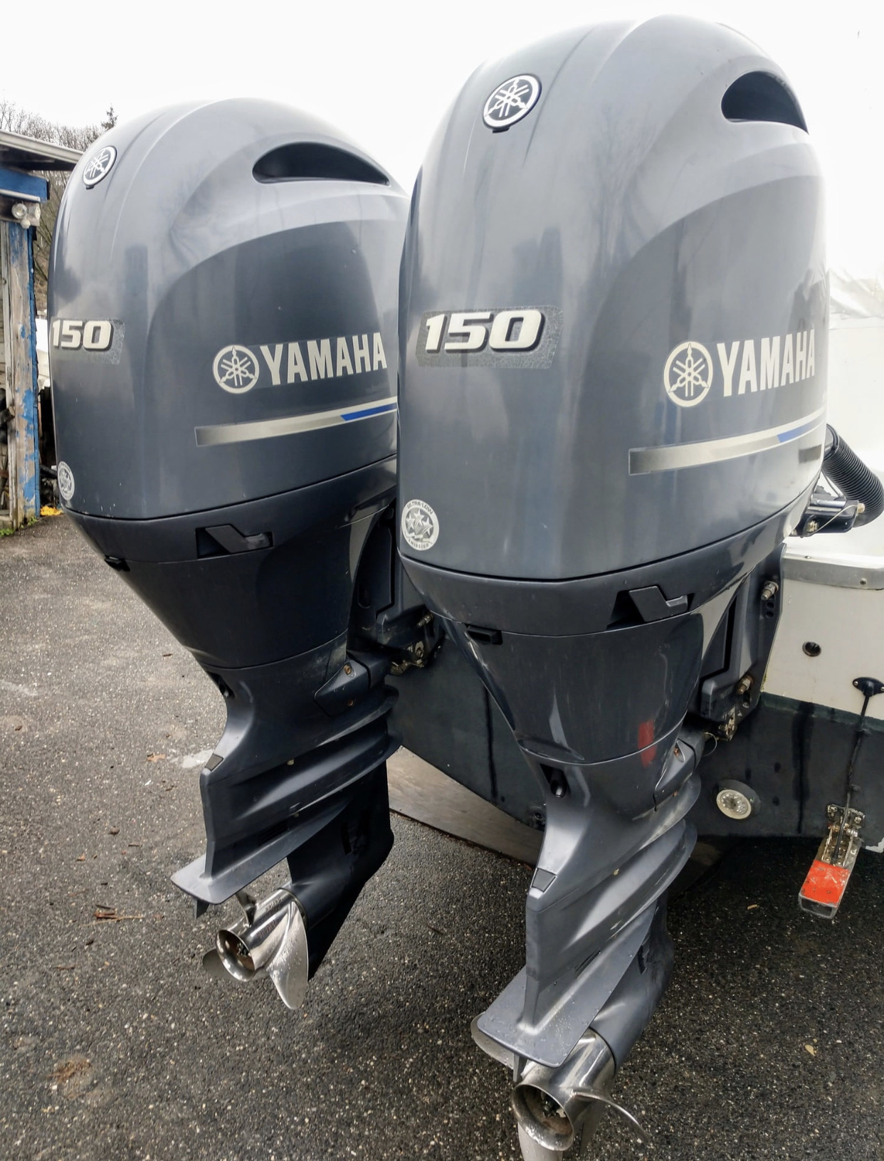 Slightly Used Twin Yamaha 150 HP 4 Stroke Outboard Motor Engine
